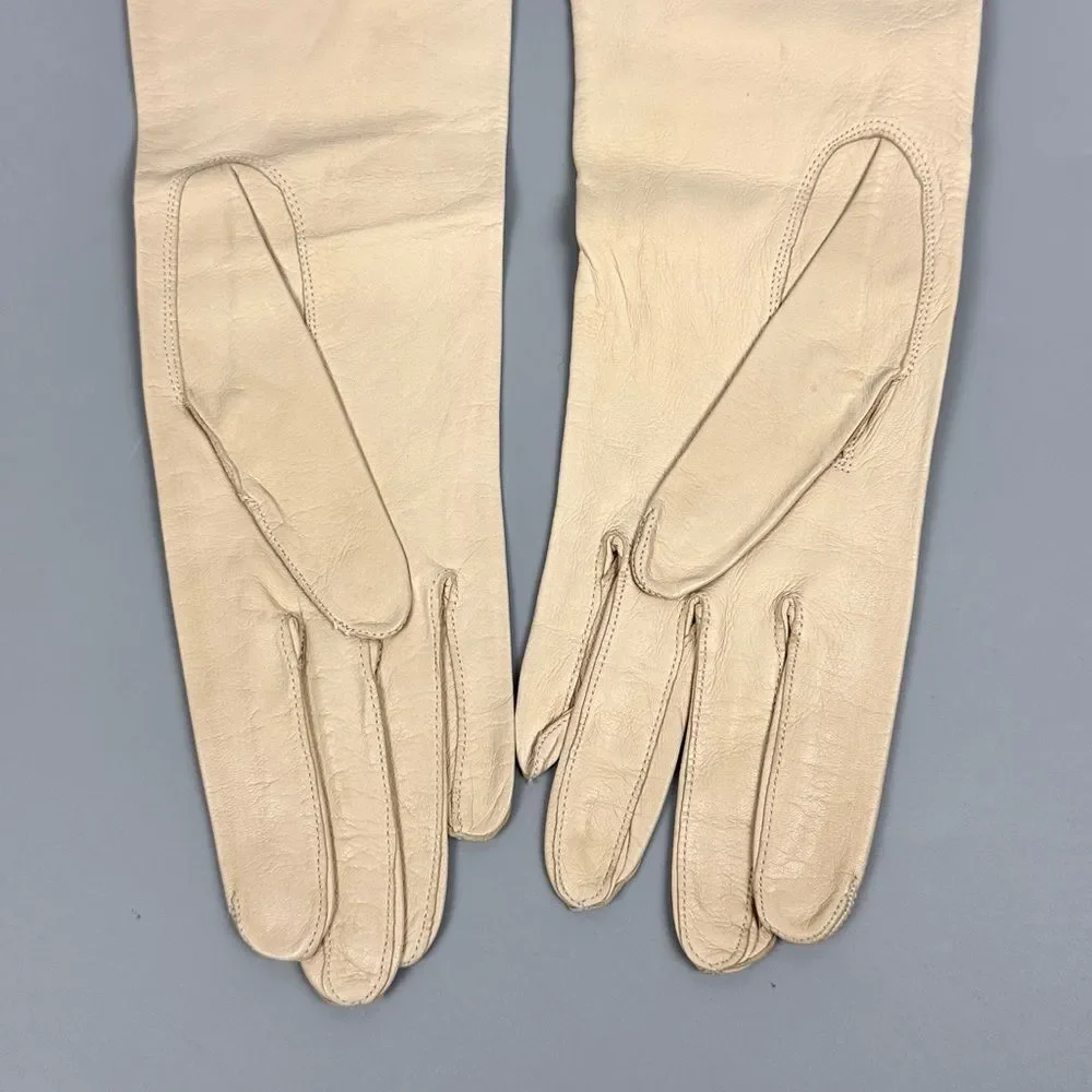 Vintage Leather Cream Gloves Made in France Unlined Women's Size 7,5
